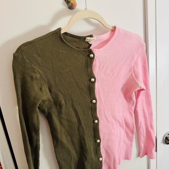 DONNI. Thermal Duo Cardigan in a Pink/Olive - Picture 8 of 8